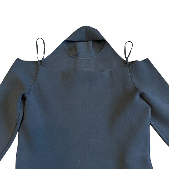 Alexander Wang Black Fitted Bodycon Dress Turtle Neck Cold Shoulder Size Small - Picture 8 of 12
